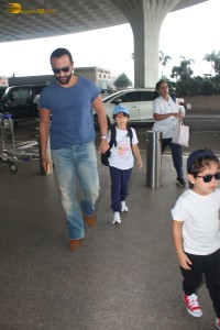 Actor couple Saif Ali Khan and Kareena Kapoor spotted at Mumbai Airport on October 16, 2024