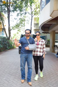 Actor couple Saif Ali Khan and Kareena Kapoor spotted at their house on Jan 23, 2024