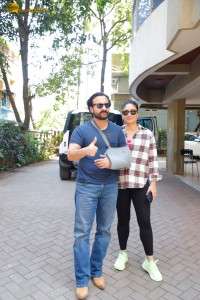Actor couple Saif Ali Khan and Kareena Kapoor spotted at their house on Jan 23, 2024
