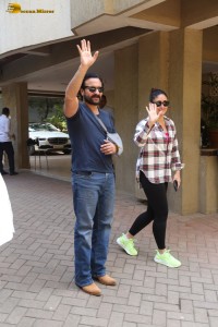 Actor couple Saif Ali Khan and Kareena Kapoor spotted at their house on Jan 23, 2024