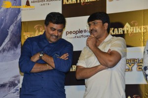 Actors Nikhil Siddharth and Anupama Parameswaran attend the trailer launch of their film Karthikeya 2