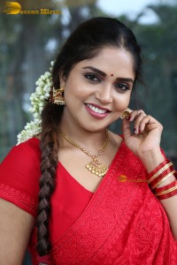Telugu actress Karunya Chowdary beautiful in a red saree