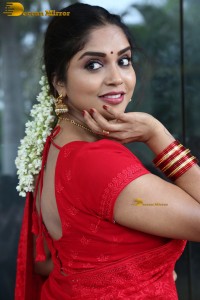 Telugu actress Karunya Chowdary beautiful in a red saree