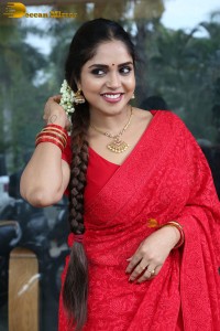 Telugu actress Karunya Chowdary beautiful in a red saree