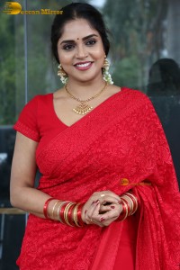 Telugu actress Karunya Chowdary beautiful in a red saree