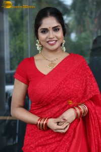 Telugu actress Karunya Chowdary beautiful in a red saree