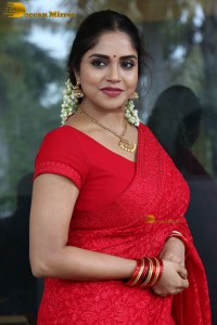 Telugu actress Karunya Chowdary beautiful in a red saree