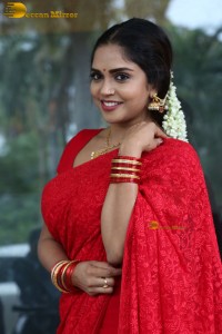 Telugu actress Karunya Chowdary beautiful in a red saree