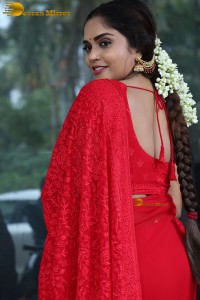 Telugu actress Karunya Chowdary beautiful in a red saree