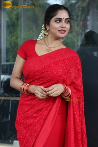 Telugu actress Karunya Chowdary beautiful in a red saree
