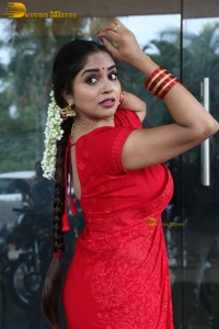 Telugu actress Karunya Chowdary beautiful in a red saree