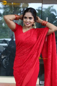 Telugu actress Karunya Chowdary beautiful in a red saree