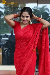Telugu actress Karunya Chowdary beautiful in a red saree