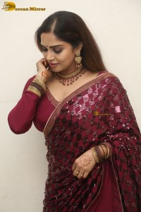 telugu actress Karunya Chowdary pretty in a red saree