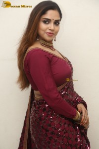 telugu actress Karunya Chowdary pretty in a red saree