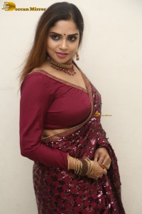 telugu actress Karunya Chowdary pretty in a red saree