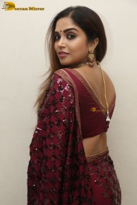 telugu actress Karunya Chowdary pretty in a red saree