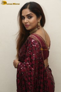 telugu actress Karunya Chowdary pretty in a red saree