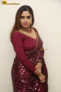 telugu actress Karunya Chowdary pretty in a red saree
