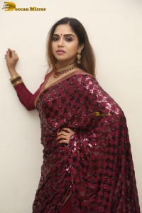 telugu actress Karunya Chowdary pretty in a red saree