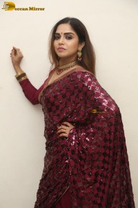 telugu actress Karunya Chowdary pretty in a red saree