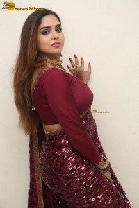 telugu actress Karunya Chowdary pretty in a red saree