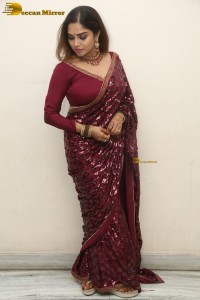 telugu actress Karunya Chowdary pretty in a red saree