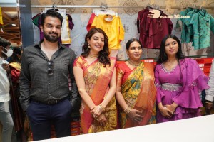 Actress Kajal Aggarwal with her husband Gautam Kitchlu launching Kasam Pullaiah Wedding Mall in Warangal