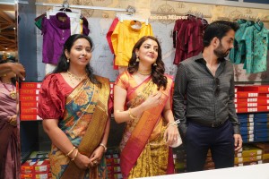 Actress Kajal Aggarwal with her husband Gautam Kitchlu launching Kasam Pullaiah Wedding Mall in Warangal