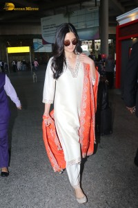 Indian Actress Katrina Kaif in a salwar kameez spotted at Mumbai Airport