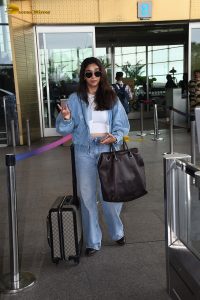 actress Keerthy Suresh dressed in all denim at mumbai airport