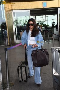 actress Keerthy Suresh dressed in all denim at mumbai airport