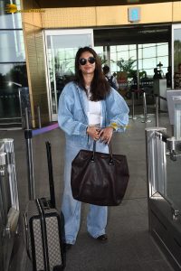 actress Keerthy Suresh dressed in all denim at mumbai airport