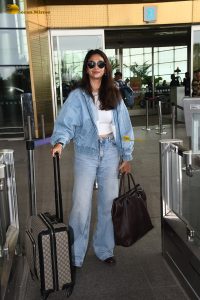 actress Keerthy Suresh dressed in all denim at mumbai airport