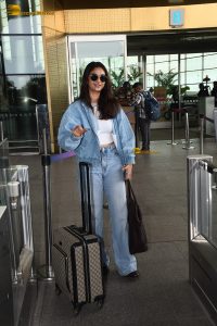 actress Keerthy Suresh dressed in all denim at mumbai airport