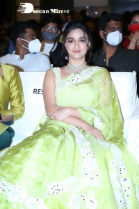 Actress Keerthy Suresh in a green dress attending ‘Good Luck Sakhi’ Pre-Release Event