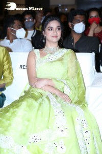 Actress Keerthy Suresh in a green dress attending ‘Good Luck Sakhi’ Pre-Release Event