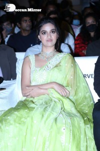 Actress Keerthy Suresh in a green dress attending ‘Good Luck Sakhi’ Pre-Release Event