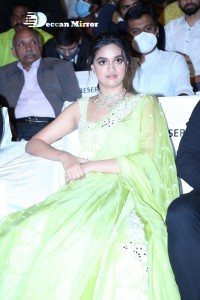 Actress Keerthy Suresh in a green dress attending ‘Good Luck Sakhi’ Pre-Release Event