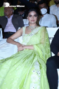 Actress Keerthy Suresh in a green dress attending ‘Good Luck Sakhi’ Pre-Release Event