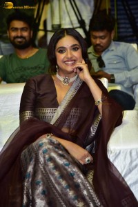 actress keerthy suresh in a brown lehenga choli at a function