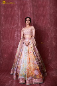 actress keerthy suresh hot looks in a shoulderless lehenga choli dress