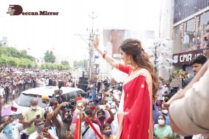 Actress Keerthy Suresh launching CMR Shopping Mall in Mancherial, Telangana.