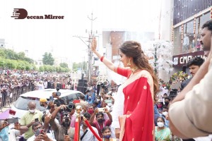 Actress Keerthy Suresh launching CMR Shopping Mall in Mancherial, Telangana.