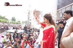 Actress Keerthy Suresh launching CMR Shopping Mall in Mancherial, Telangana.