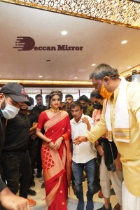 Actress Keerthy Suresh launching CMR Shopping Mall in Mancherial, Telangana.