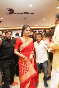Actress Keerthy Suresh launching CMR Shopping Mall in Mancherial, Telangana.