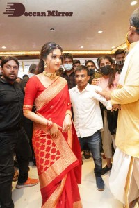Actress Keerthy Suresh launching CMR Shopping Mall in Mancherial, Telangana.