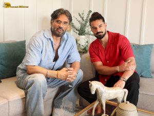 Suniel Shetty, Sooraj Pancholi, and Akanksha Sharma promote ‘Kesari Veer’ in Juhu
