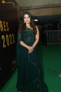 actress ketika sharma glamorous looks in a green lehenga choli at a function